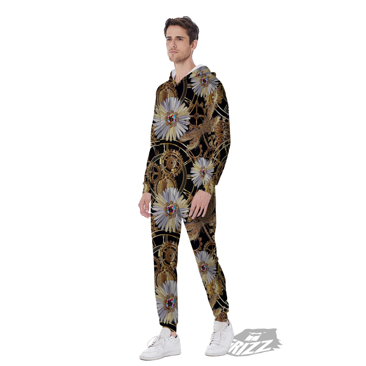 Chamomile Steampunk Print Pattern Men's Jumpsuit-grizzshop