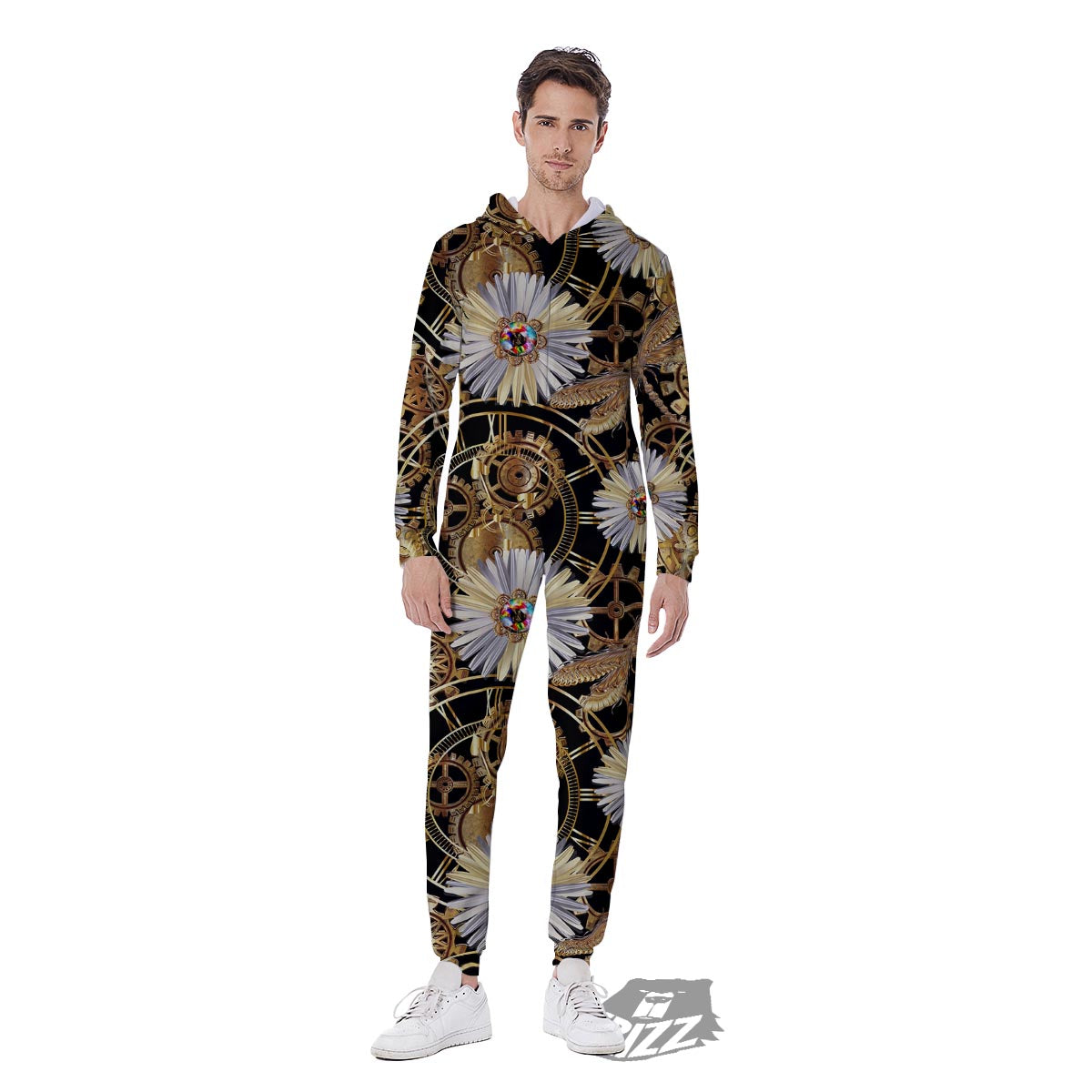 Chamomile Steampunk Print Pattern Men's Jumpsuit-grizzshop