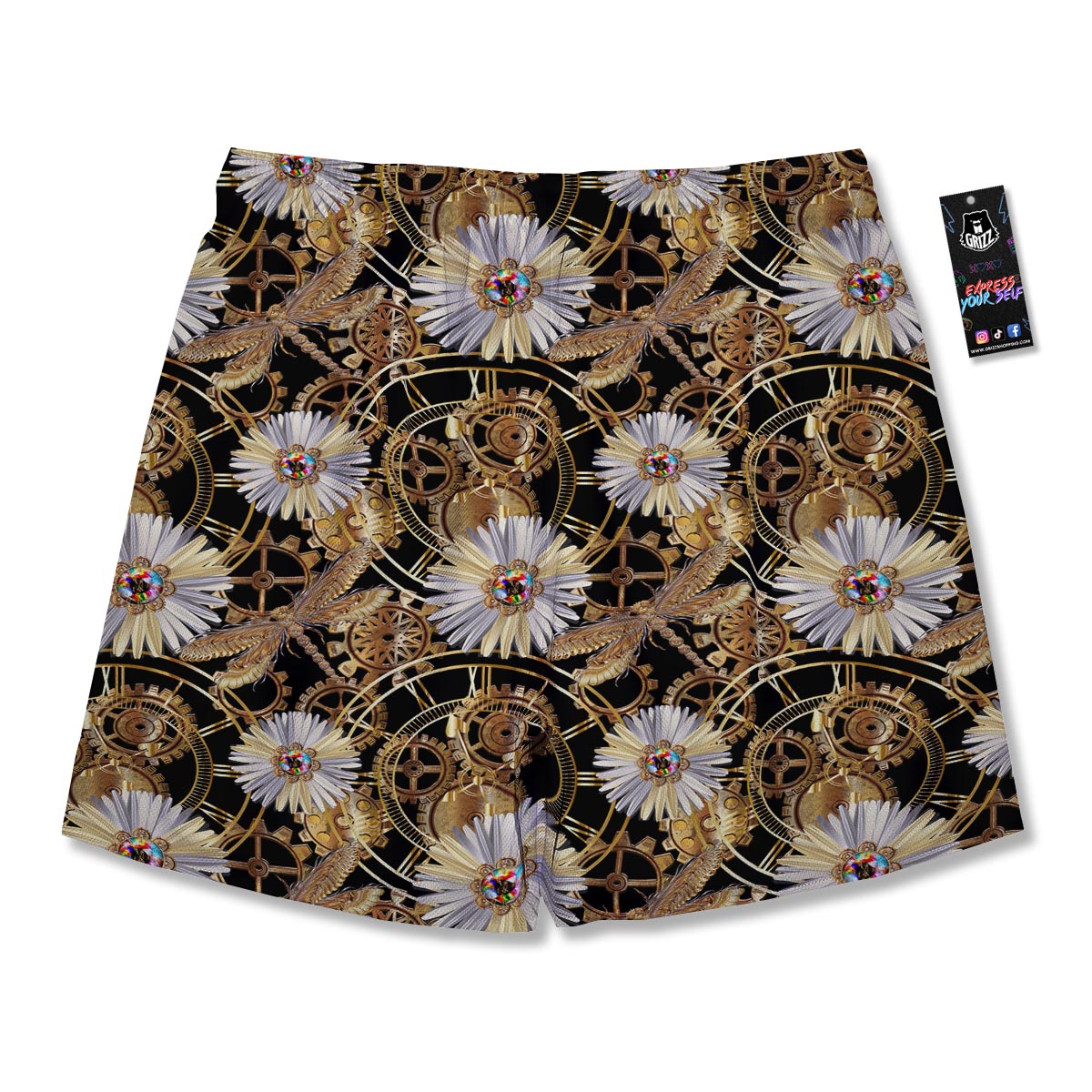 Chamomile Steampunk Print Pattern Men's Running Shorts-grizzshop