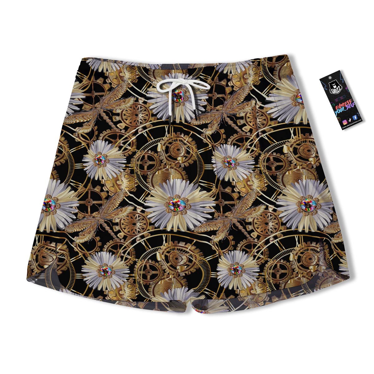 Chamomile Steampunk Print Pattern Men's Running Shorts-grizzshop
