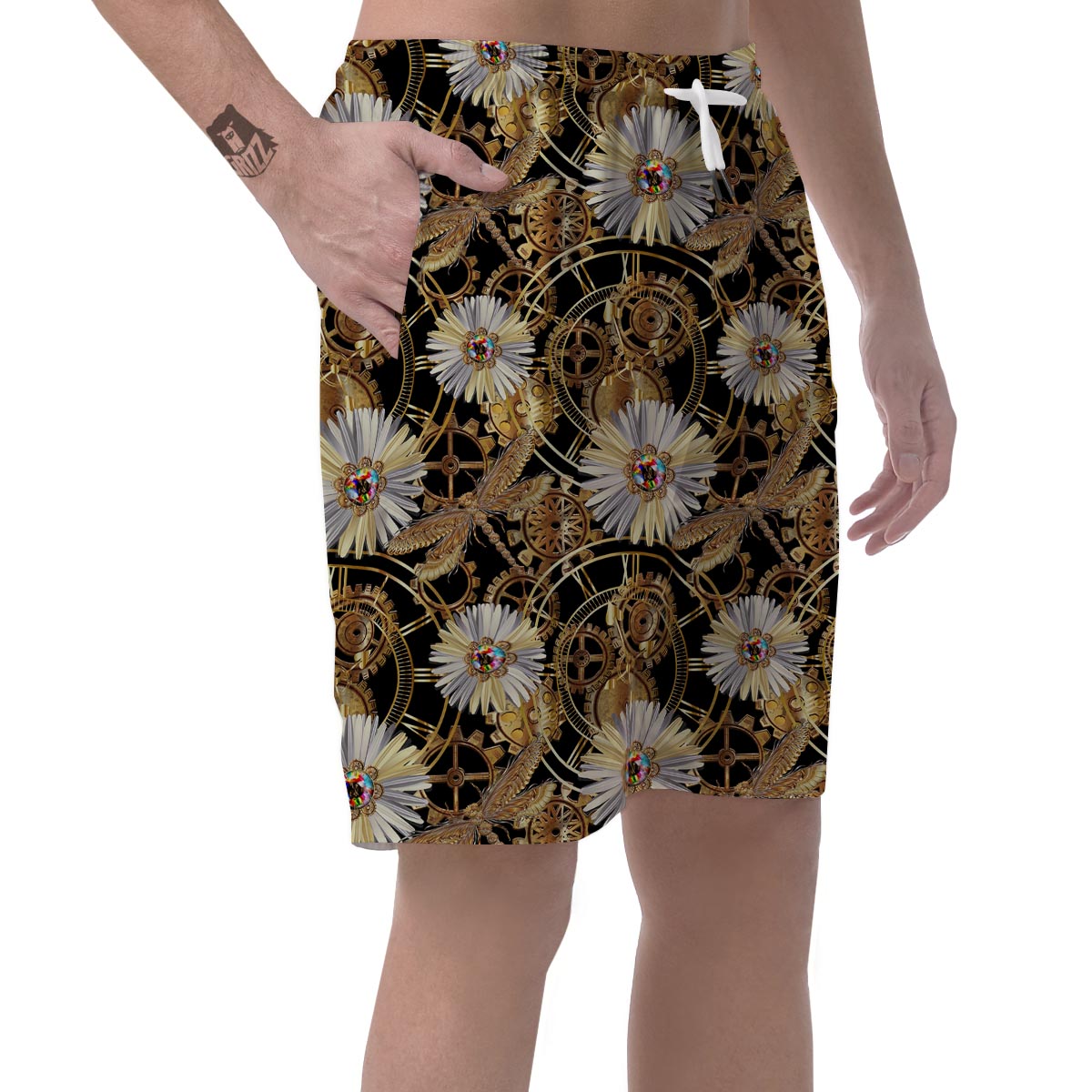 Chamomile Steampunk Print Pattern Men's Shorts-grizzshop