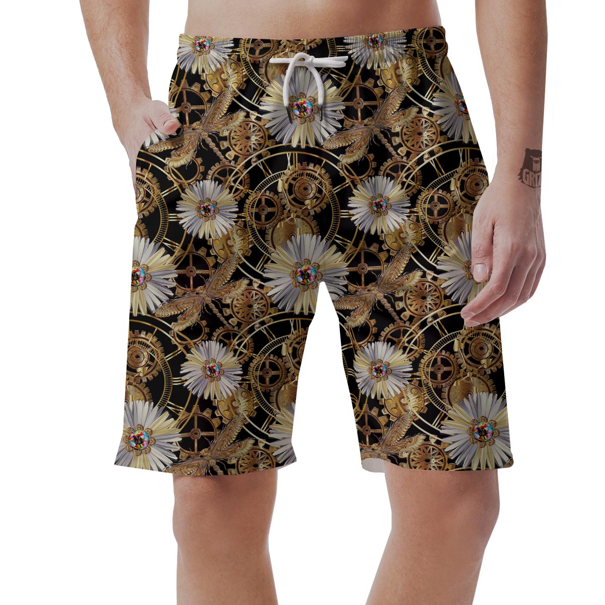 Chamomile Steampunk Print Pattern Men's Shorts-grizzshop
