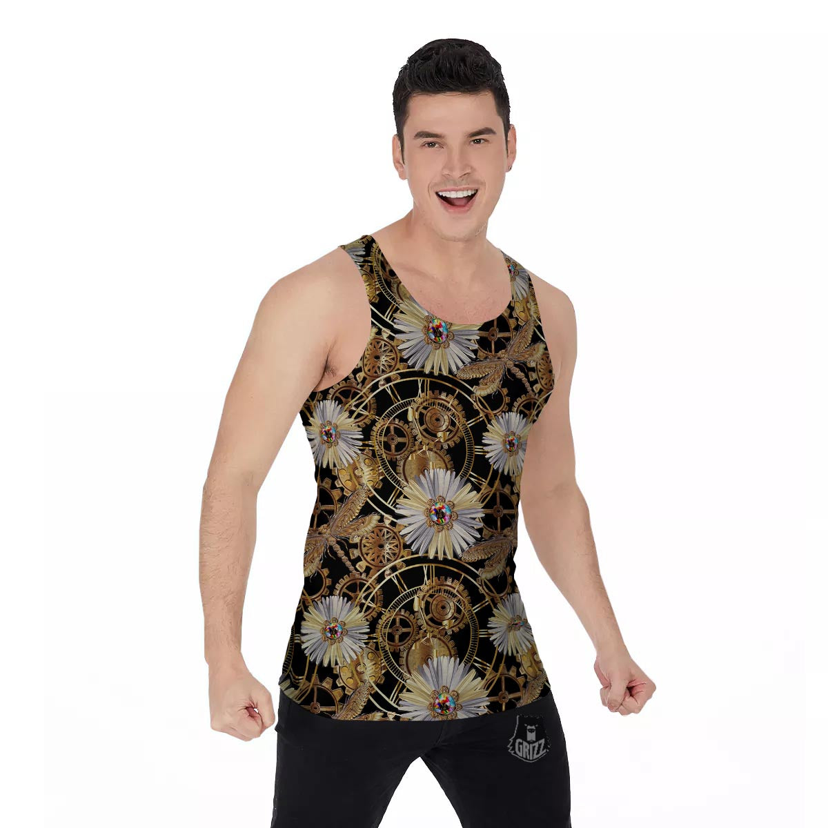 Chamomile Steampunk Print Pattern Men's Tank Top-grizzshop