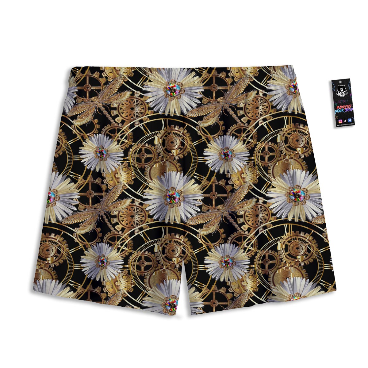 Chamomile Steampunk Print Pattern Mesh Shorts