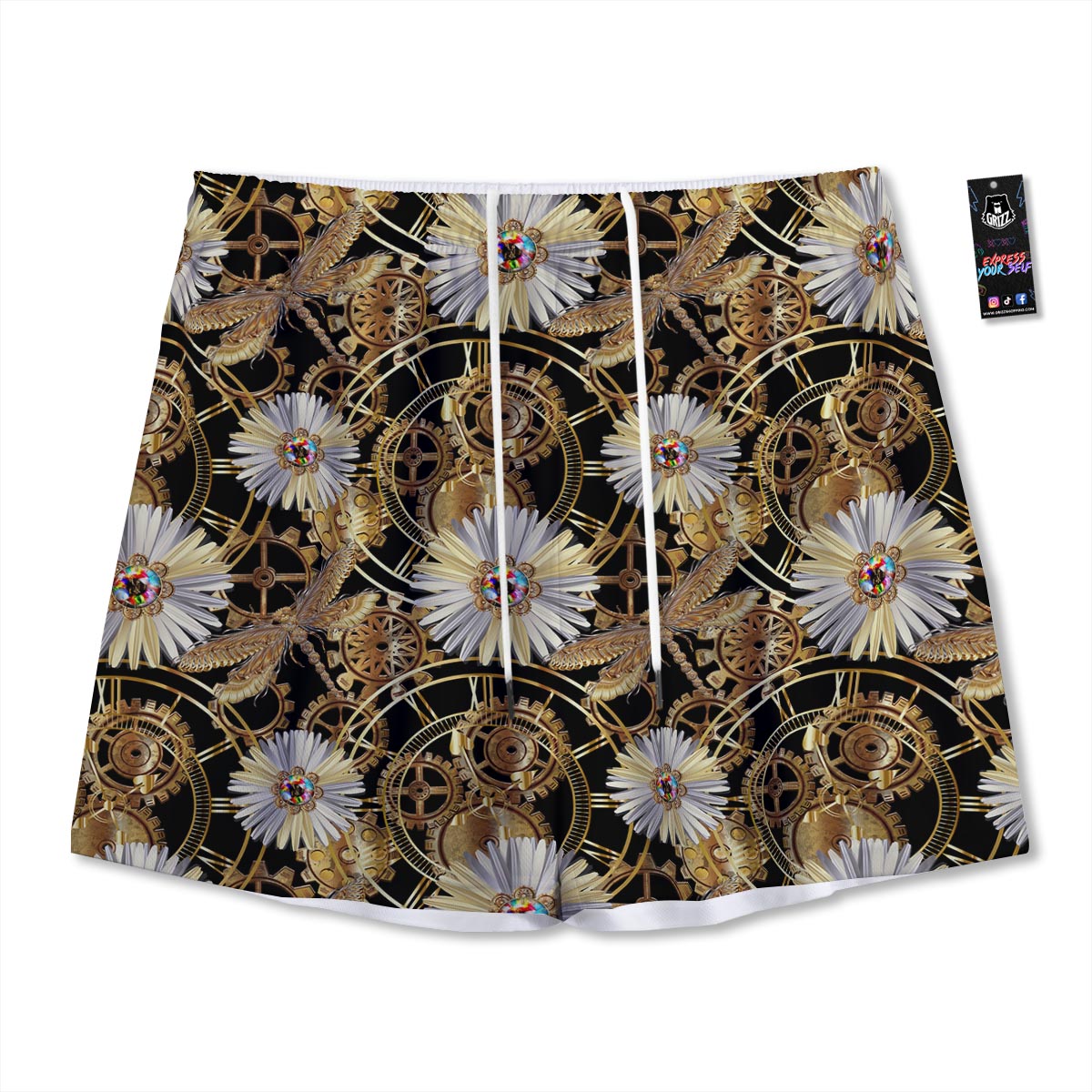 Chamomile Steampunk Print Pattern Mesh Shorts