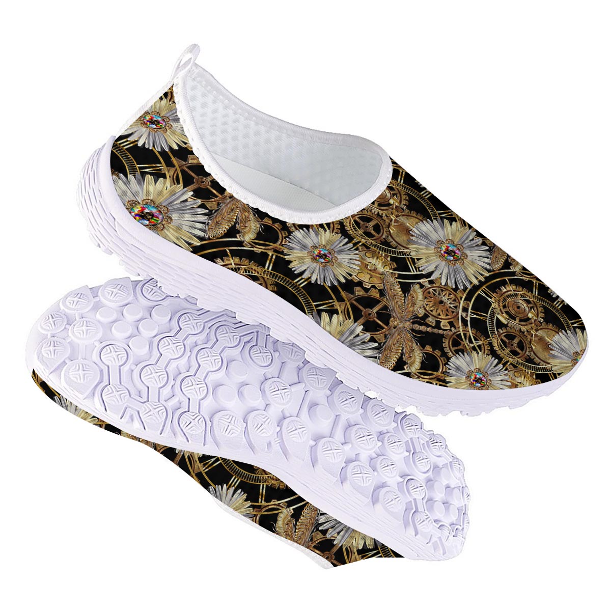 Chamomile Steampunk Print Pattern Nurse Shoes-grizzshop