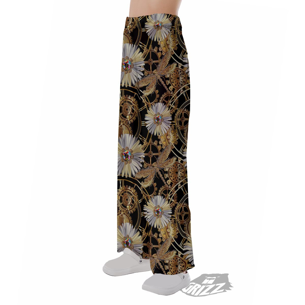 Chamomile Steampunk Print Pattern Pajama Pants-grizzshop