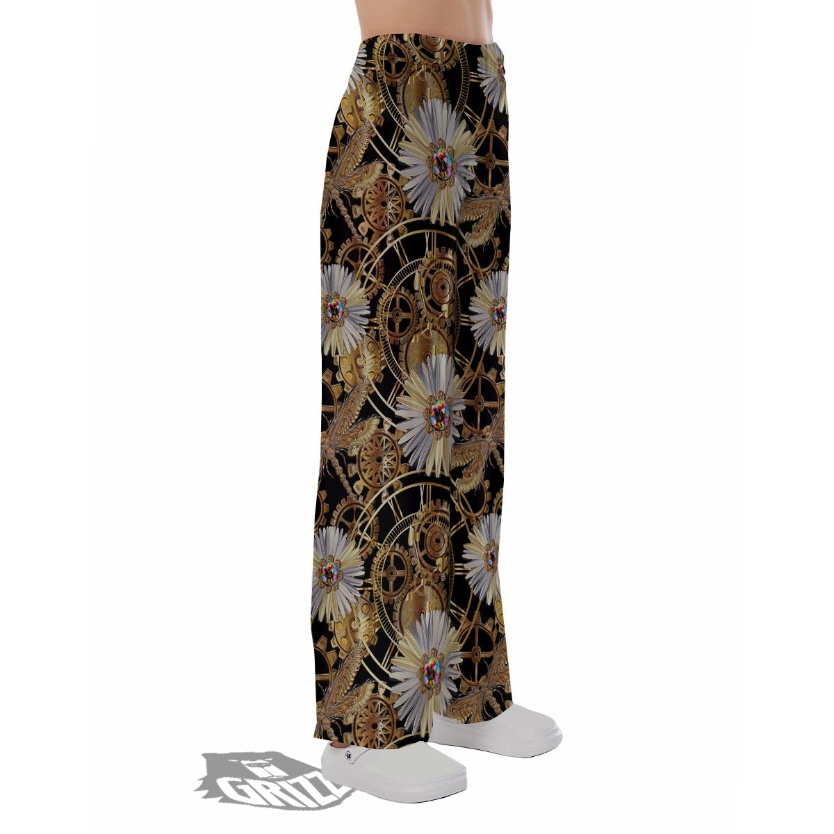 Chamomile Steampunk Print Pattern Pajama Pants-grizzshop
