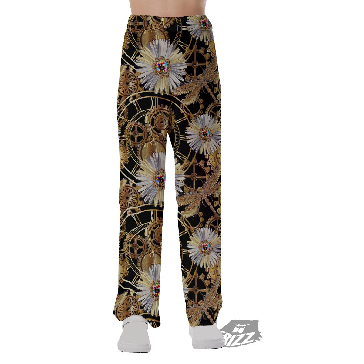Chamomile Steampunk Print Pattern Pajama Pants-grizzshop