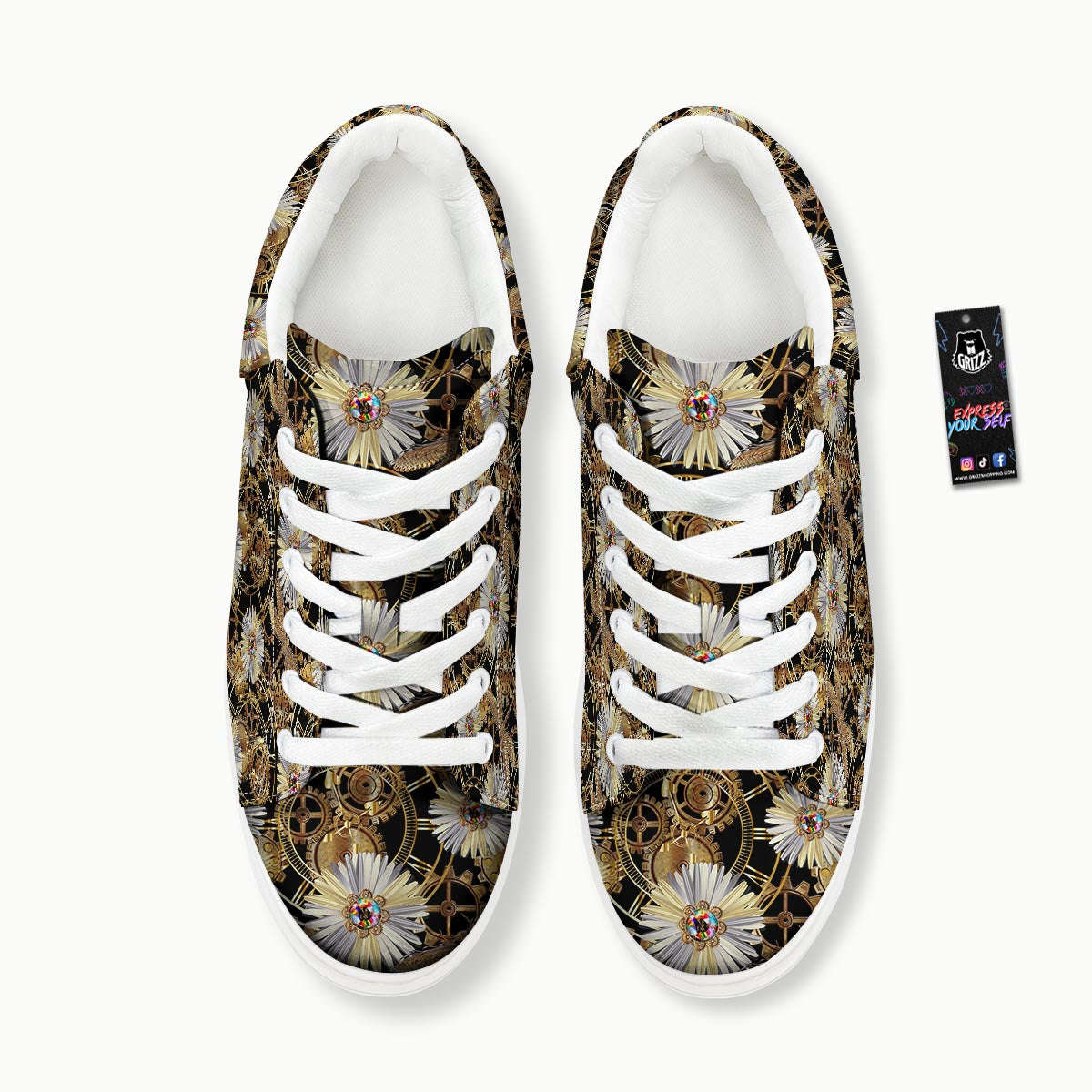 Chamomile Steampunk Print Pattern Platform Shoes-grizzshop
