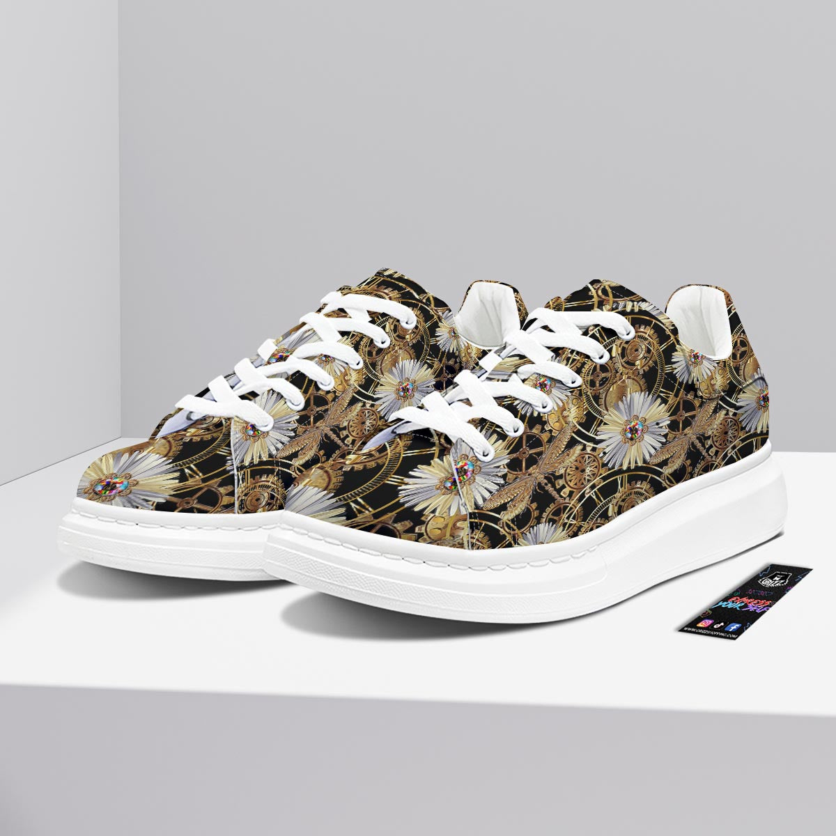 Chamomile Steampunk Print Pattern Platform Shoes-grizzshop