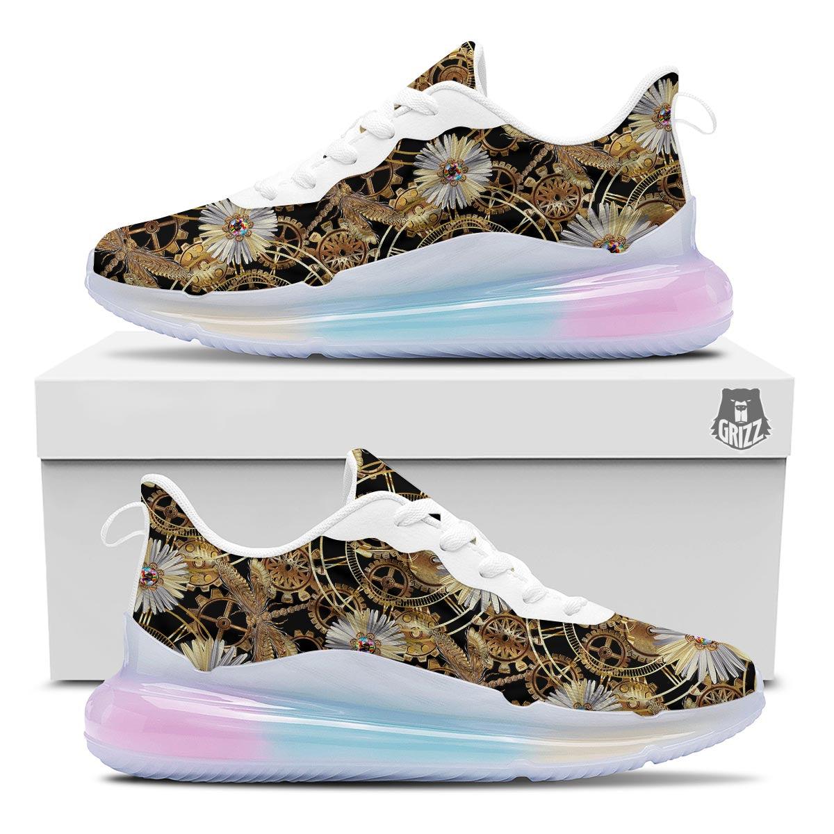 Chamomile Steampunk Print Pattern Running Sneakers-grizzshop