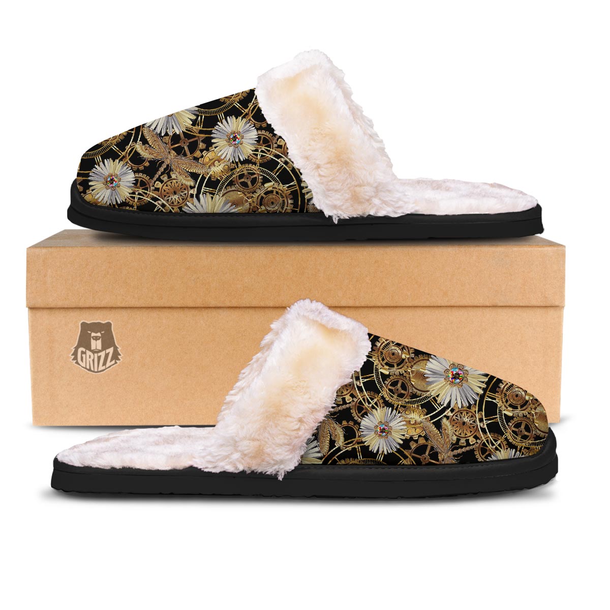Chamomile Steampunk Print Pattern Slippers-grizzshop