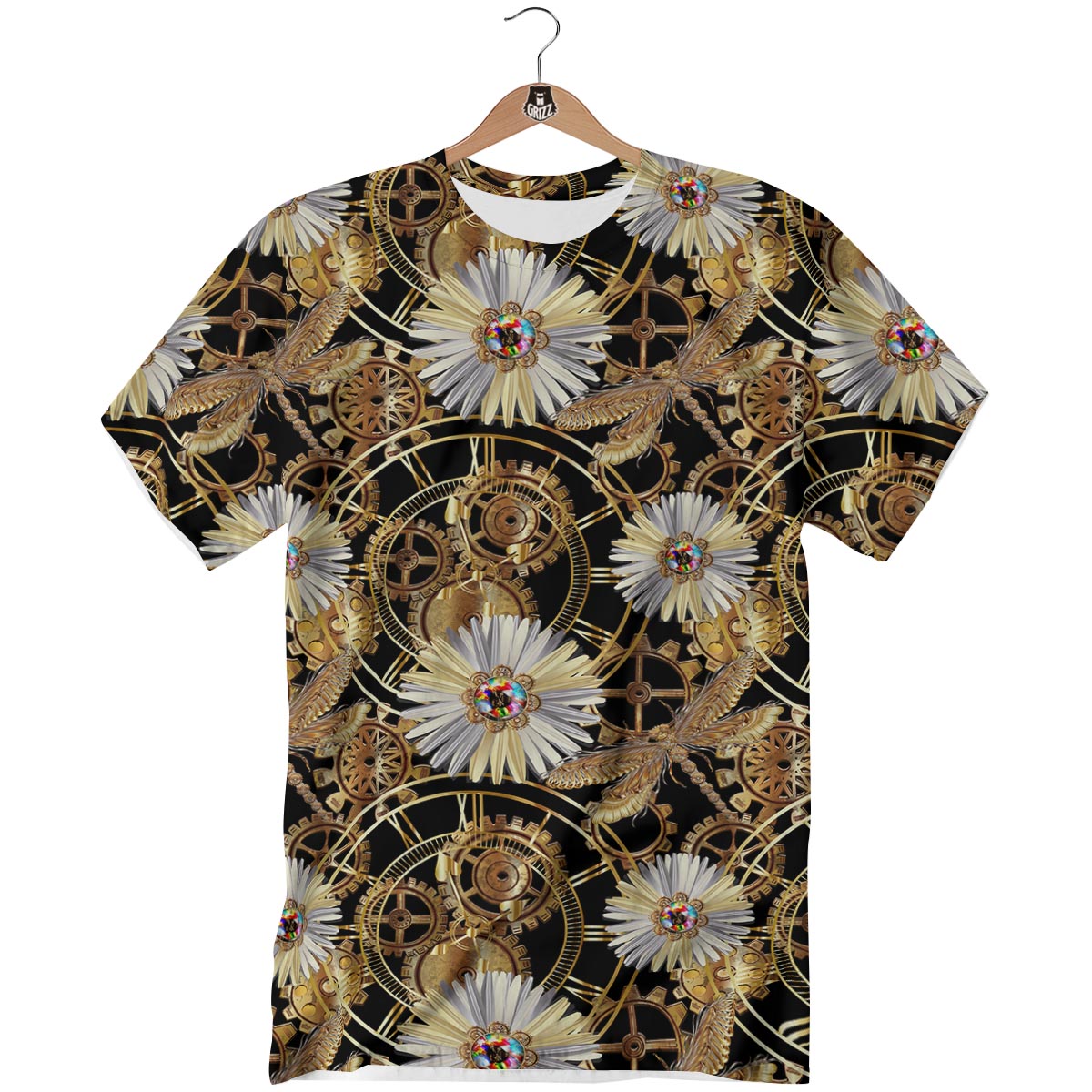 Chamomile Steampunk Print Pattern T-Shirt-grizzshop