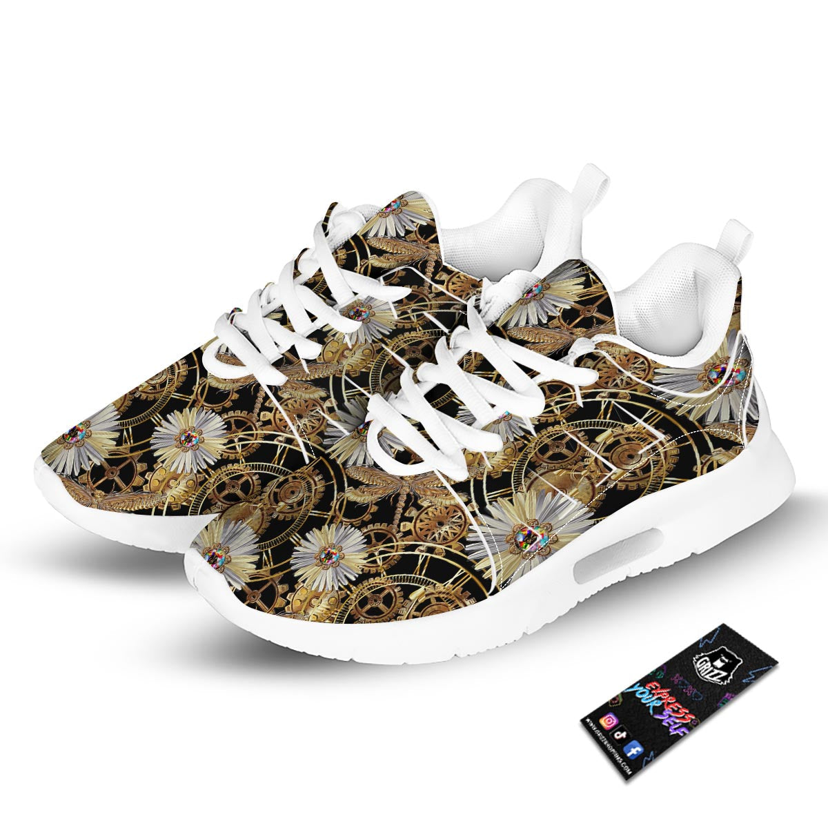 Chamomile Steampunk Print Pattern Tennis Shoes-grizzshop