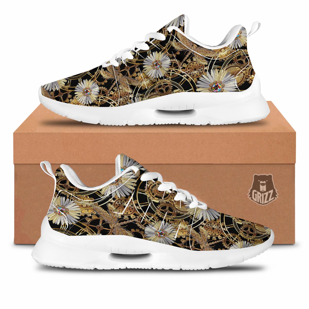 Chamomile Steampunk Print Pattern Tennis Shoes-grizzshop