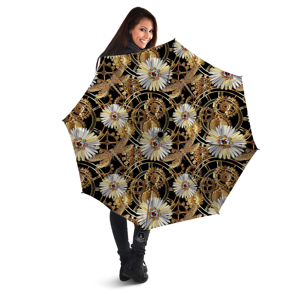 Chamomile Steampunk Print Pattern Umbrella-grizzshop