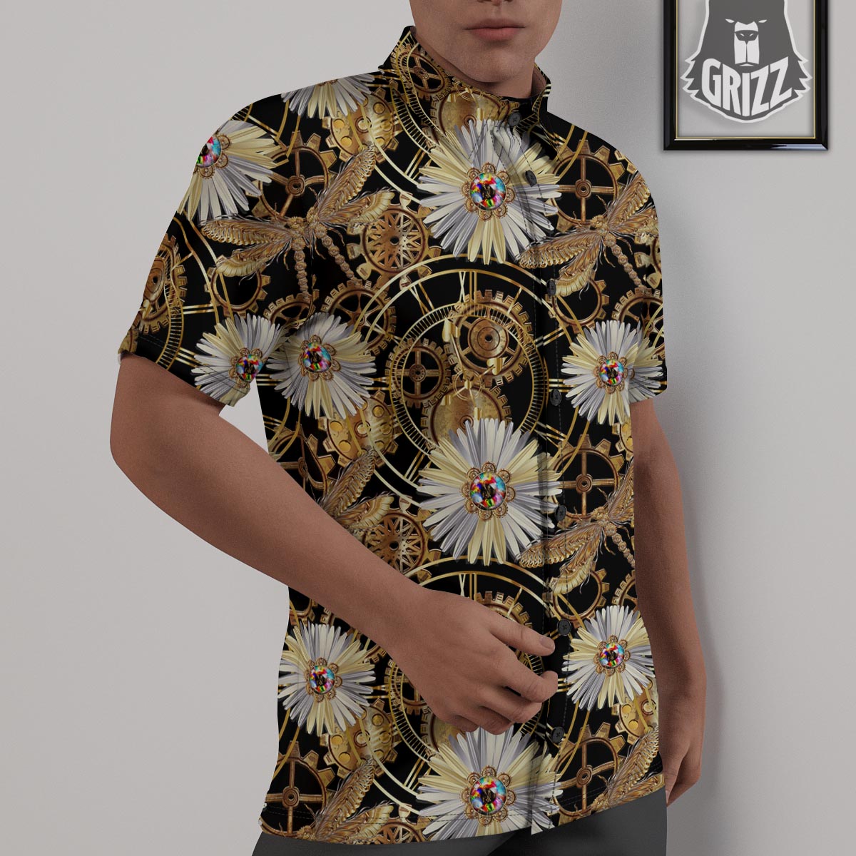 Chamomile Steampunk Print Pattern Untucked Shirts-grizzshop