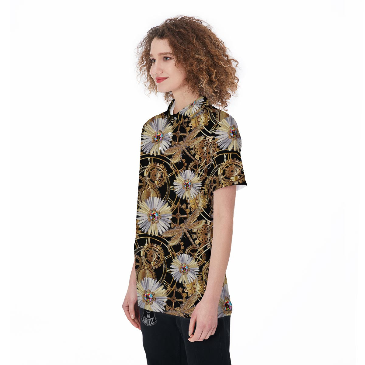 Chamomile Steampunk Print Pattern Women's Golf Shirts-grizzshop