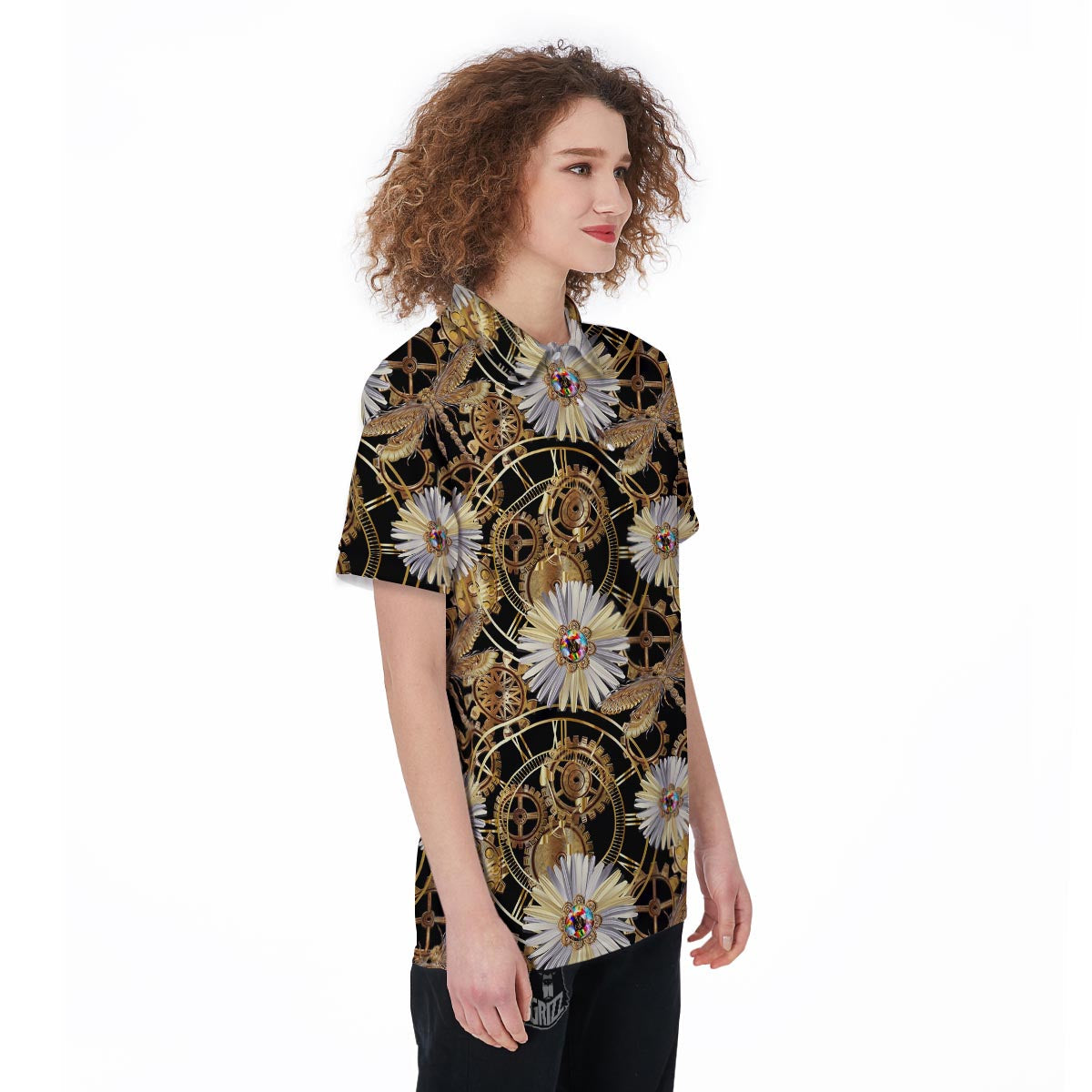 Chamomile Steampunk Print Pattern Women's Golf Shirts-grizzshop