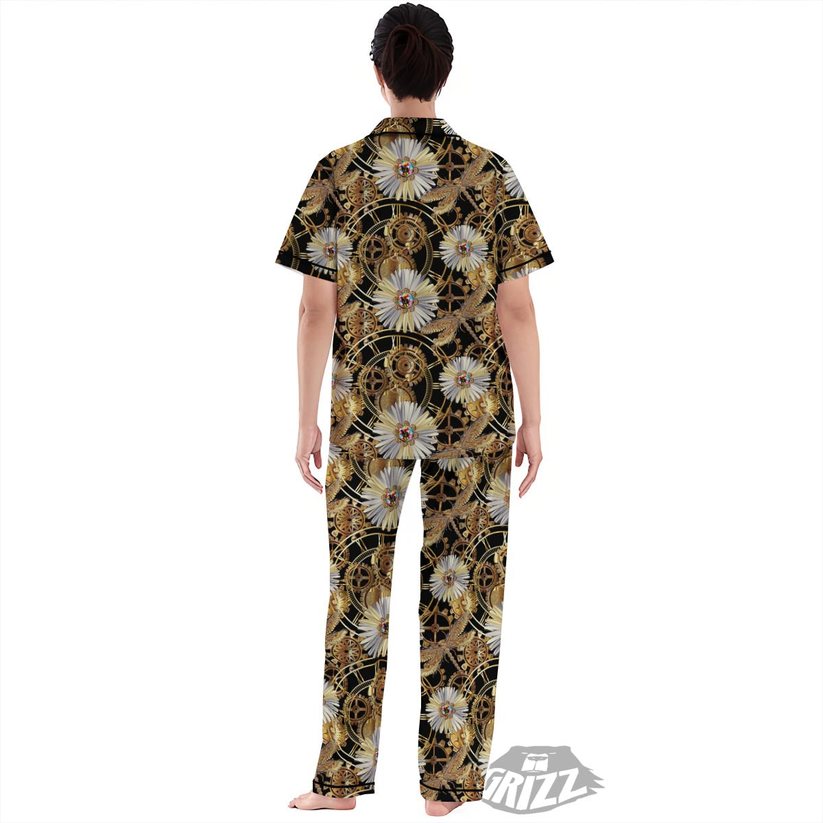 Chamomile Steampunk Print Pattern Women's Pajamas Set-grizzshop