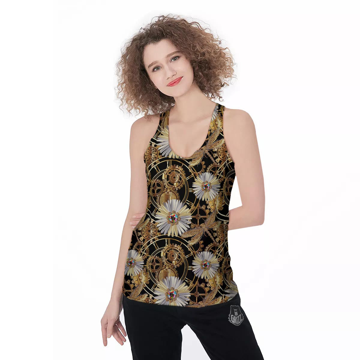 Chamomile Steampunk Print Pattern Women's Racerback Tank Top-grizzshop