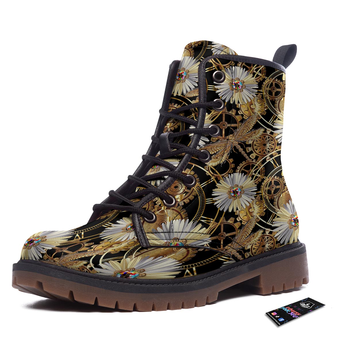 Chamomile Steampunk Print Pattern Work Boots-grizzshop