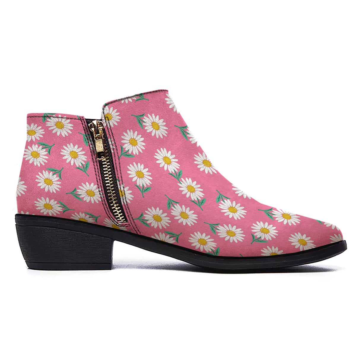 Chamomile Sunflower Print Pattern Ankle Boots-grizzshop