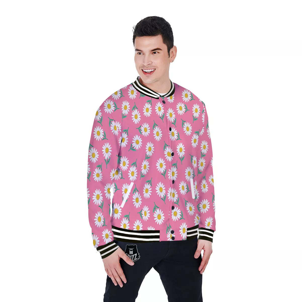 Chamomile Sunflower Print Pattern Baseball Jacket-grizzshop