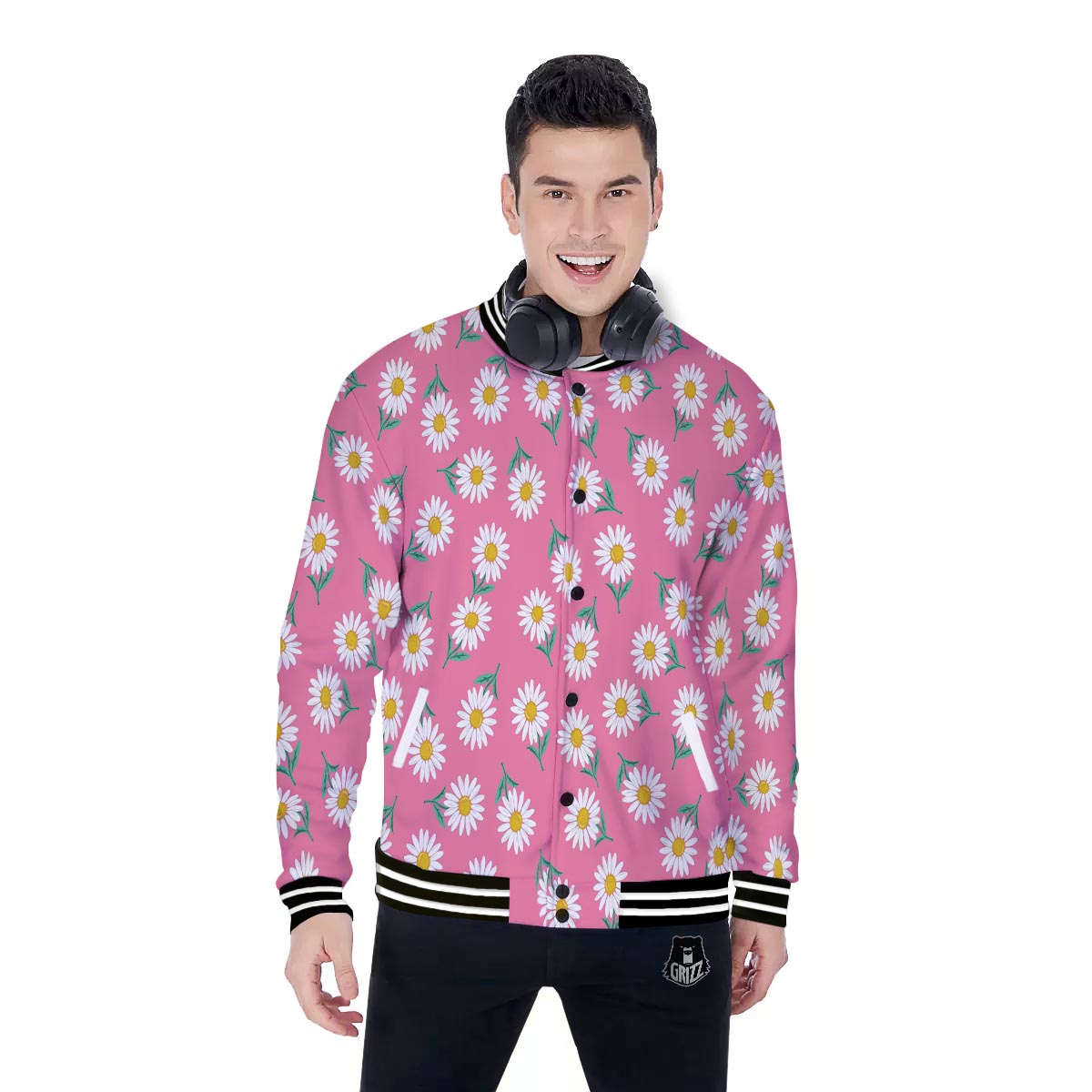 Chamomile Sunflower Print Pattern Baseball Jacket-grizzshop