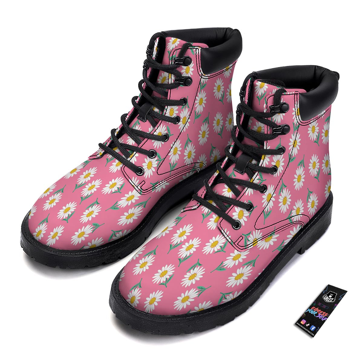 Chamomile Sunflower Print Pattern Boots-grizzshop
