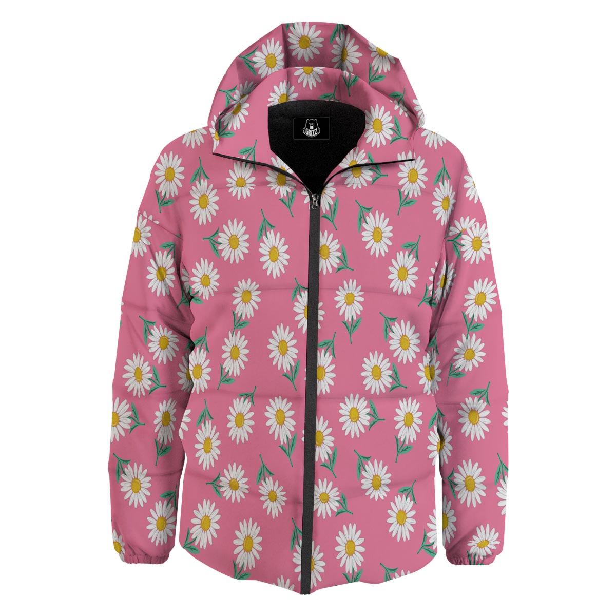Chamomile Sunflower Print Pattern Down Jacket-grizzshop