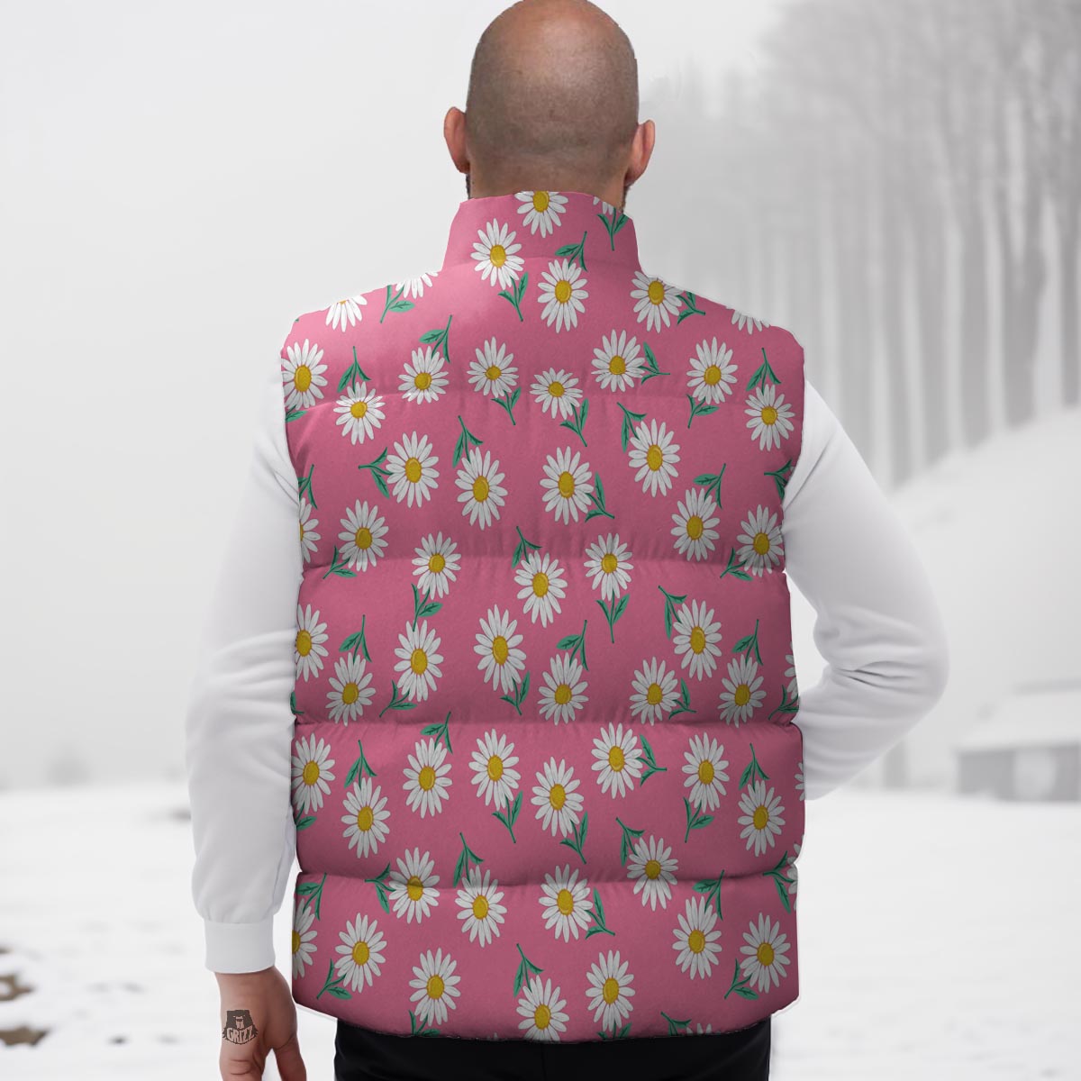 Chamomile Sunflower Print Pattern Down Vest