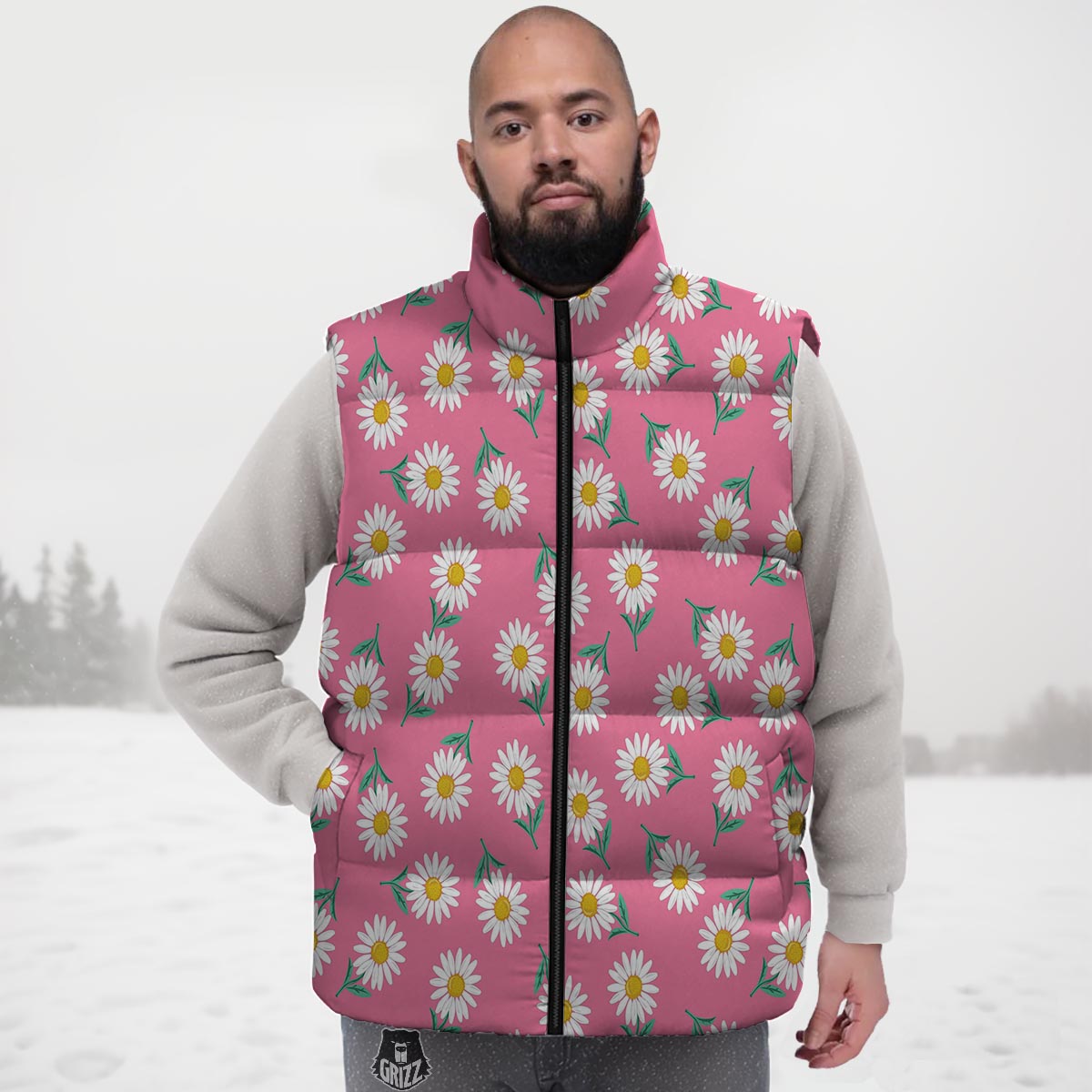 Chamomile Sunflower Print Pattern Down Vest