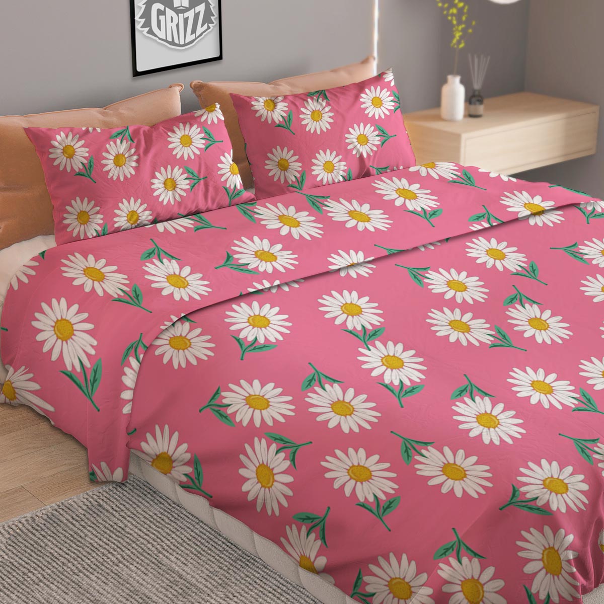 Chamomile Sunflower Print Pattern Duvet Cover Bedding Set