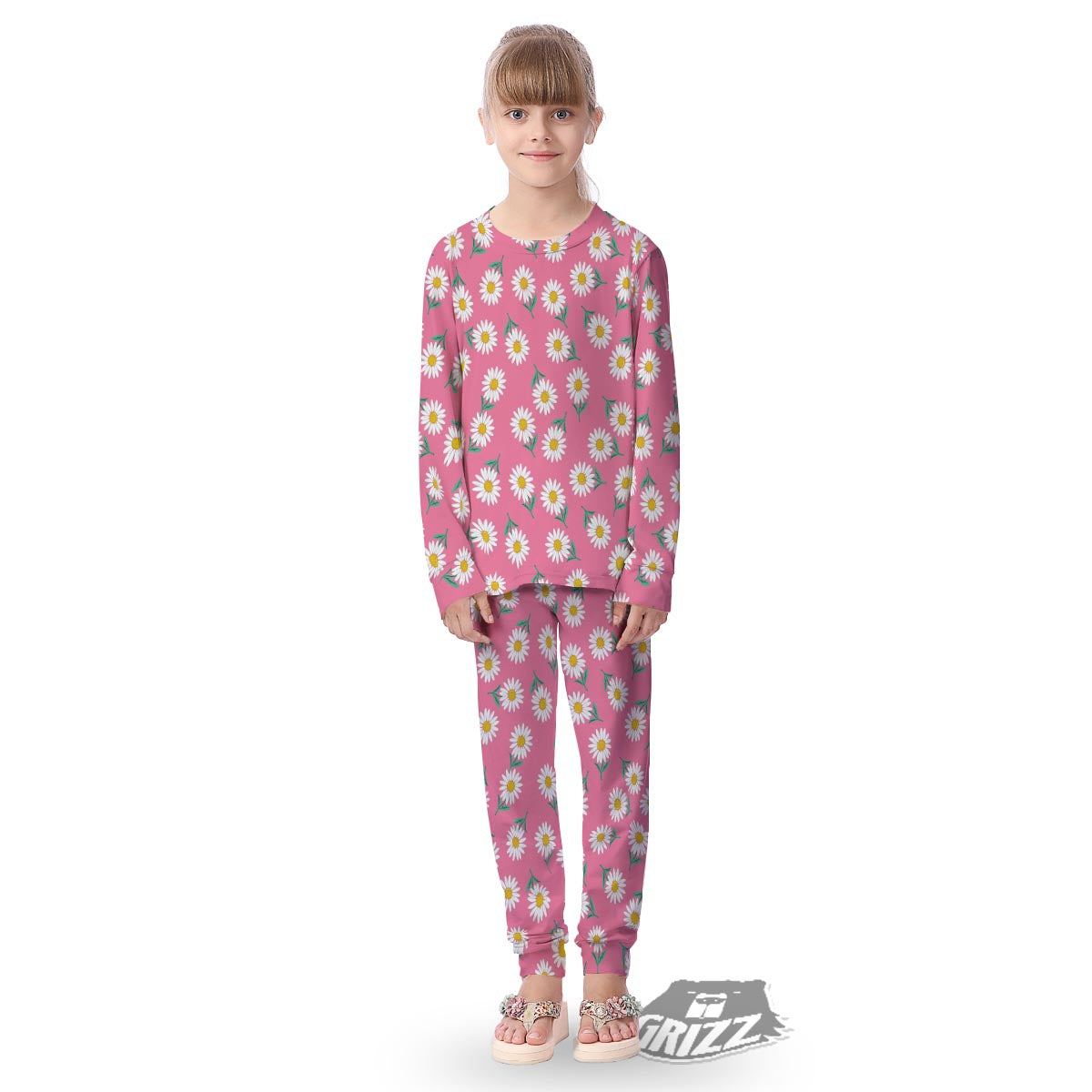 Chamomile Sunflower Print Pattern Kid's Pajamas-grizzshop