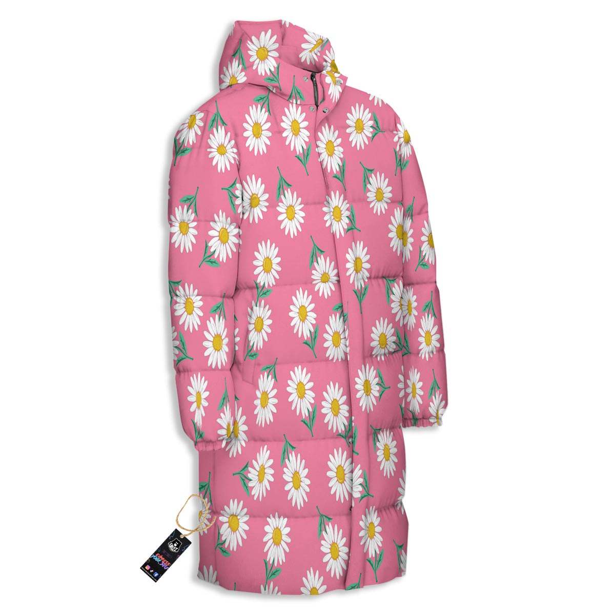 Chamomile Sunflower Print Pattern Long Down Jacket-grizzshop
