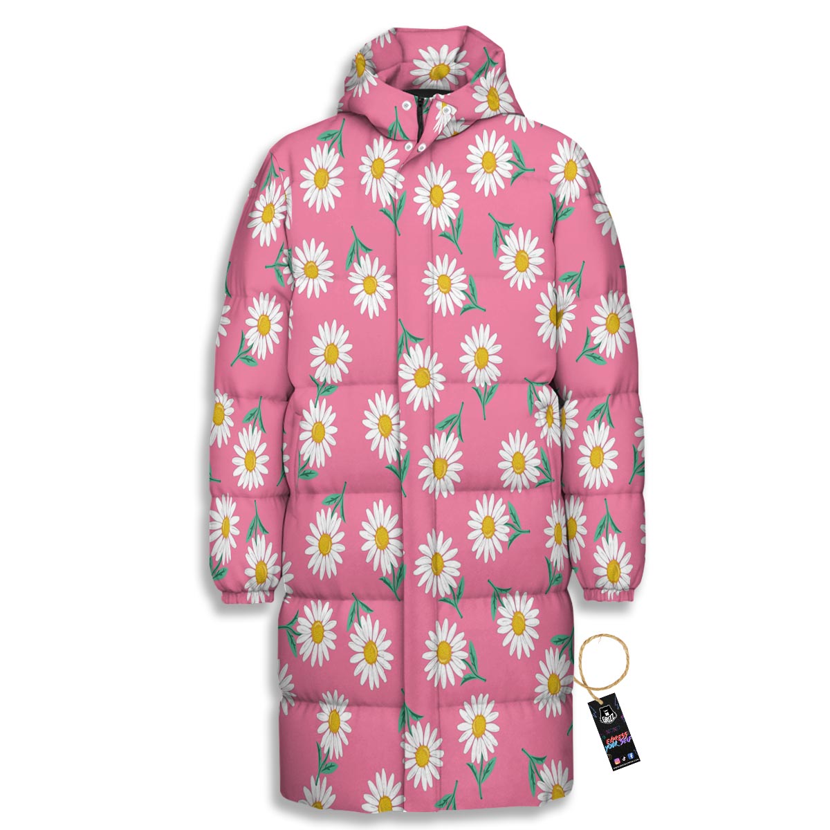 Chamomile Sunflower Print Pattern Long Down Jacket-grizzshop