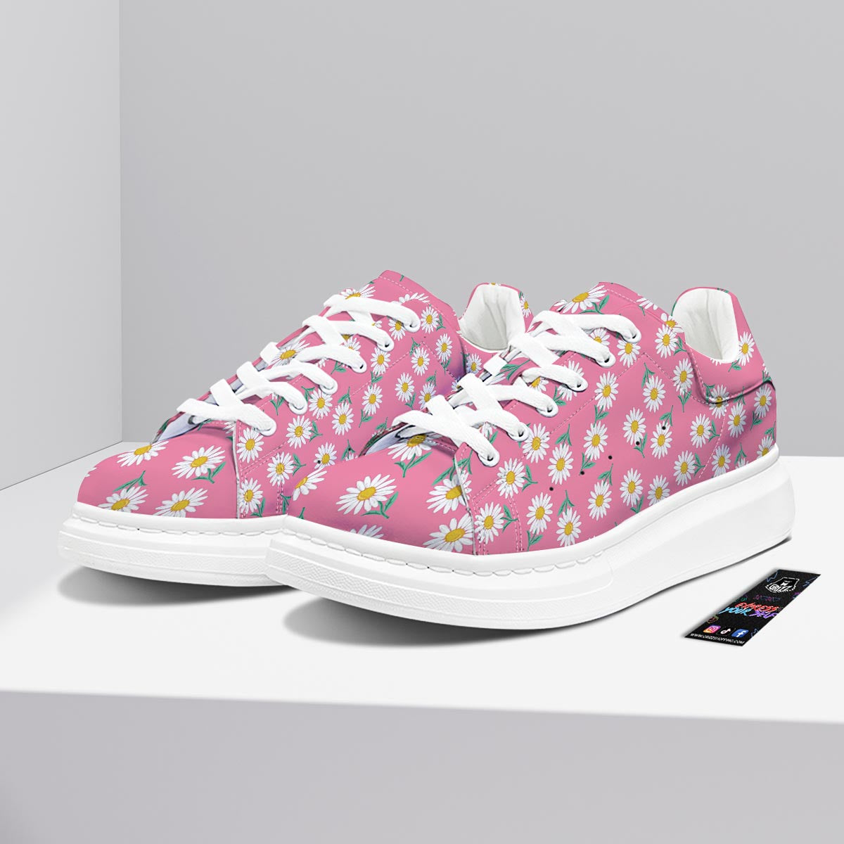 Chamomile Sunflower Print Pattern Platform Shoes-grizzshop