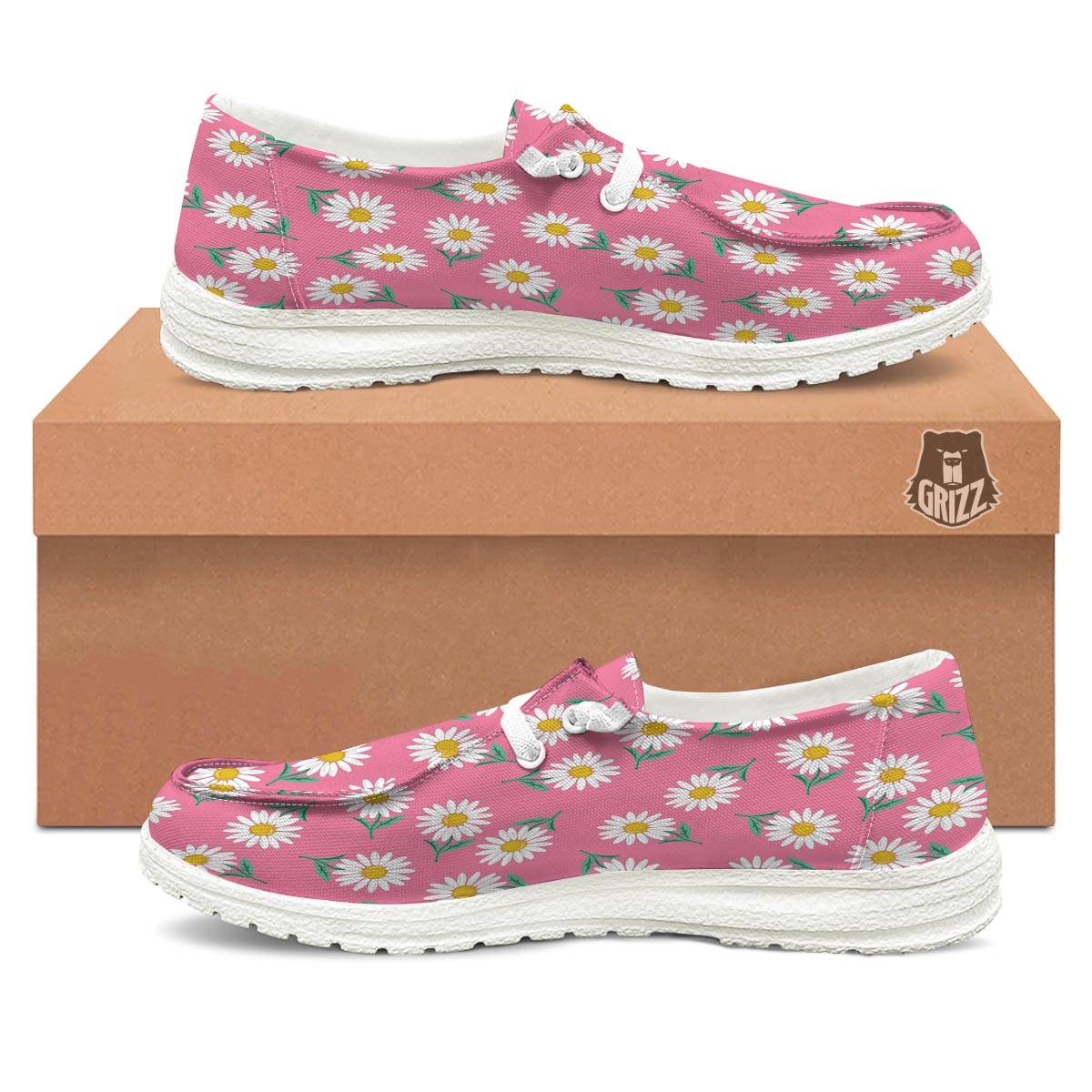 Chamomile Sunflower Print Pattern White Loafers-grizzshop