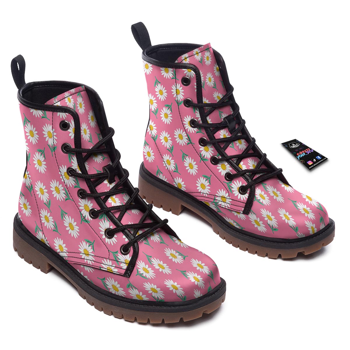 Chamomile Sunflower Print Pattern Work Boots-grizzshop