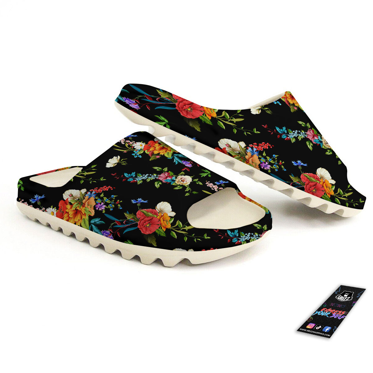 Chamomile And Poppy Print Pattern Sandals-grizzshop