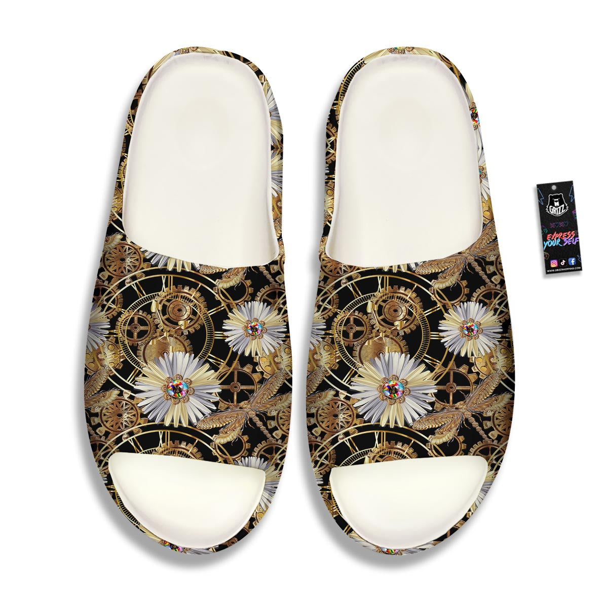 Chamomile Steampunk Print Pattern Sandals-grizzshop