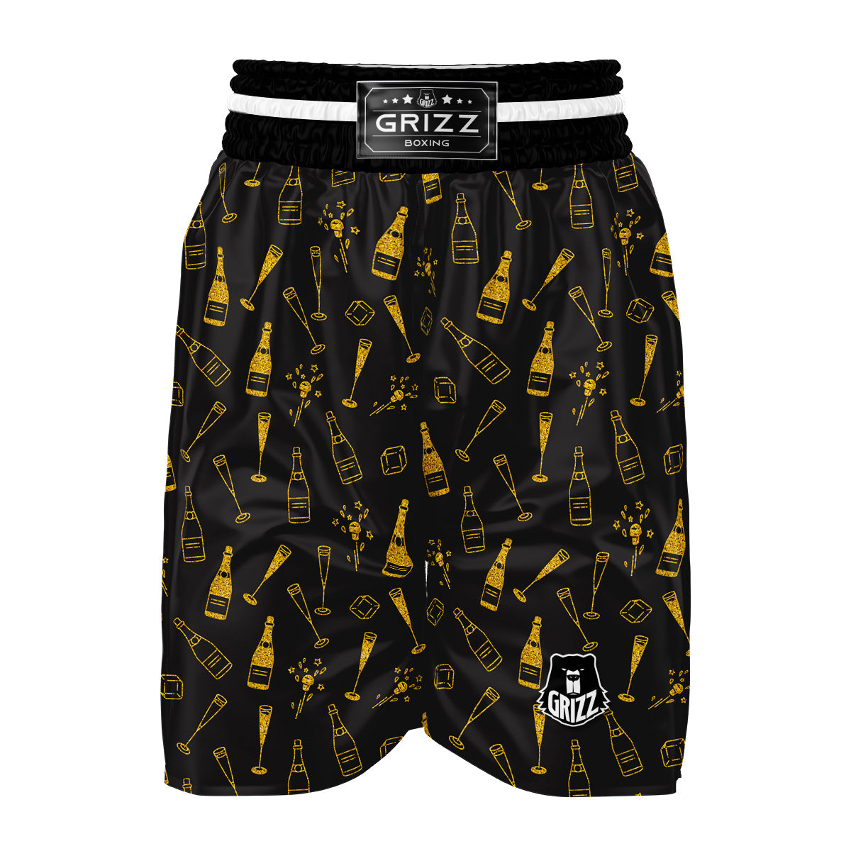Champagne Gold Glitter Pattern Print Boxing Shorts-grizzshop