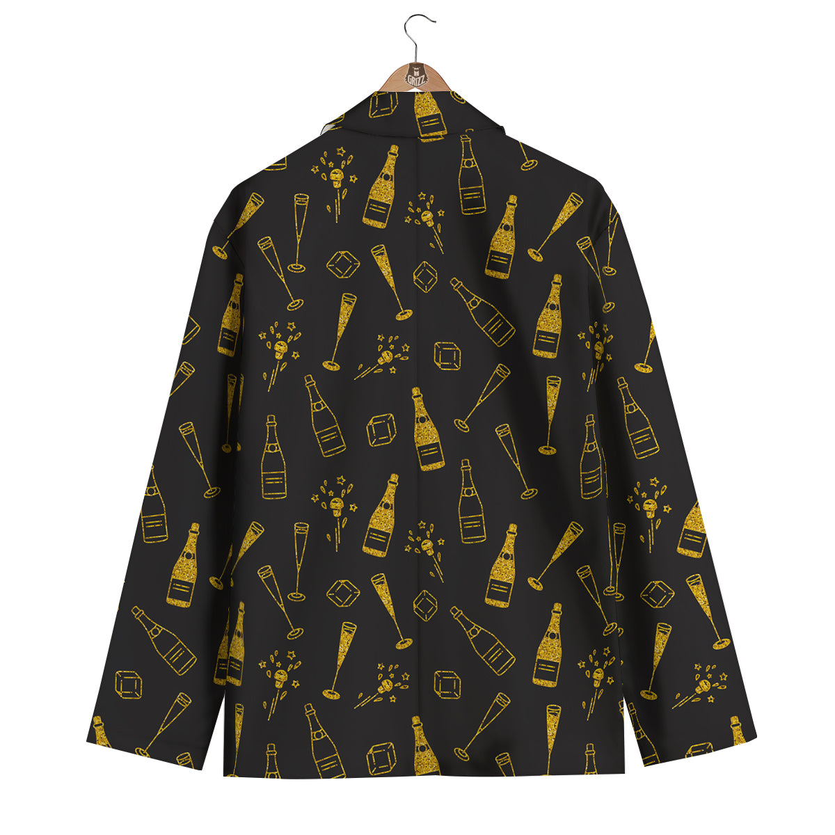 Champagne Gold Glitter Pattern Print Men's Blazer-grizzshop