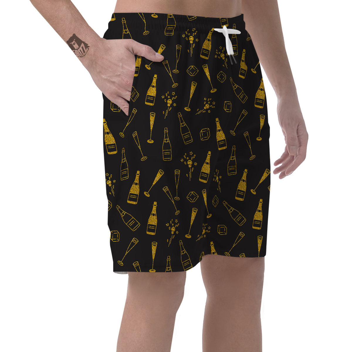 Champagne Gold Glitter Pattern Print Men's Shorts-grizzshop