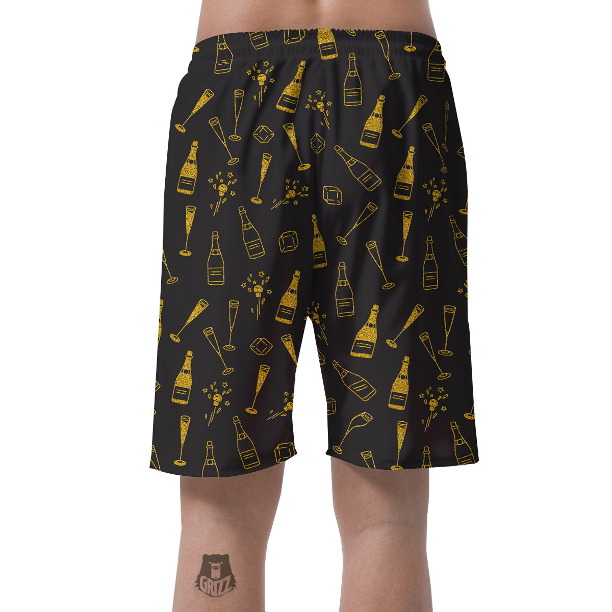 Champagne Gold Glitter Pattern Print Men's Shorts-grizzshop