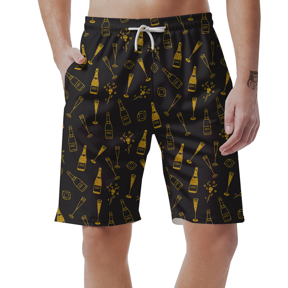 Champagne Gold Glitter Pattern Print Men's Shorts-grizzshop