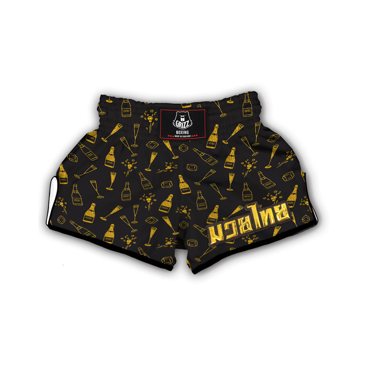 Champagne Gold Glitter Pattern Print Muay Thai Boxing Shorts-grizzshop