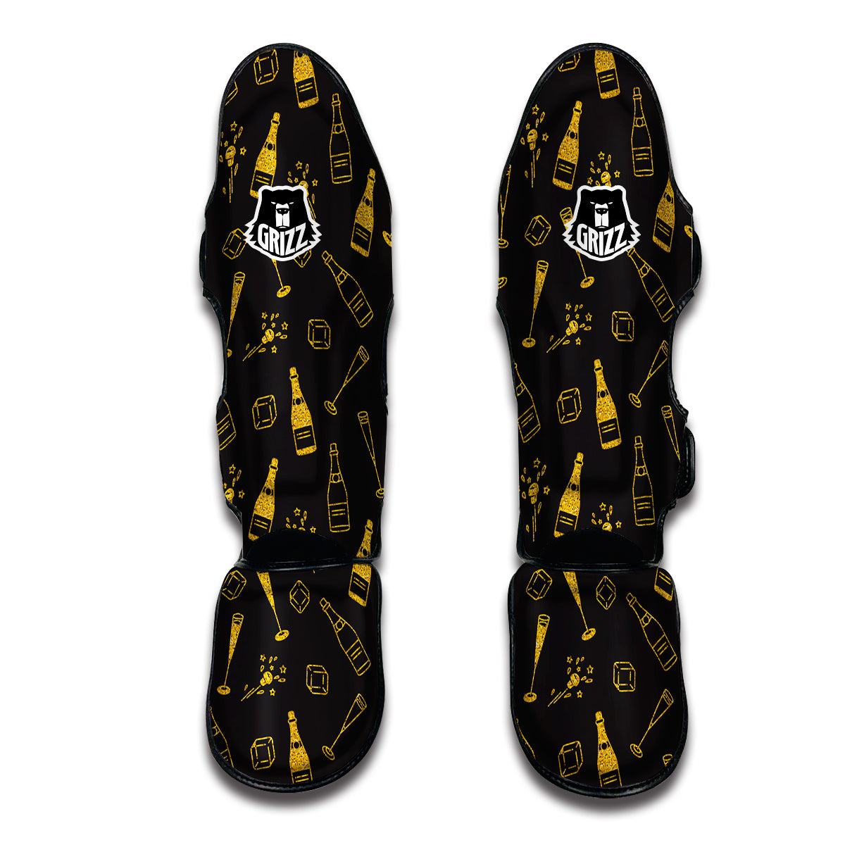 Champagne Gold Glitter Pattern Print Muay Thai Shin Guards-grizzshop